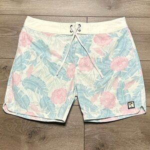 Marine Layer 6” Stretch Swim Board Shorts Floral Pink Green Size 33